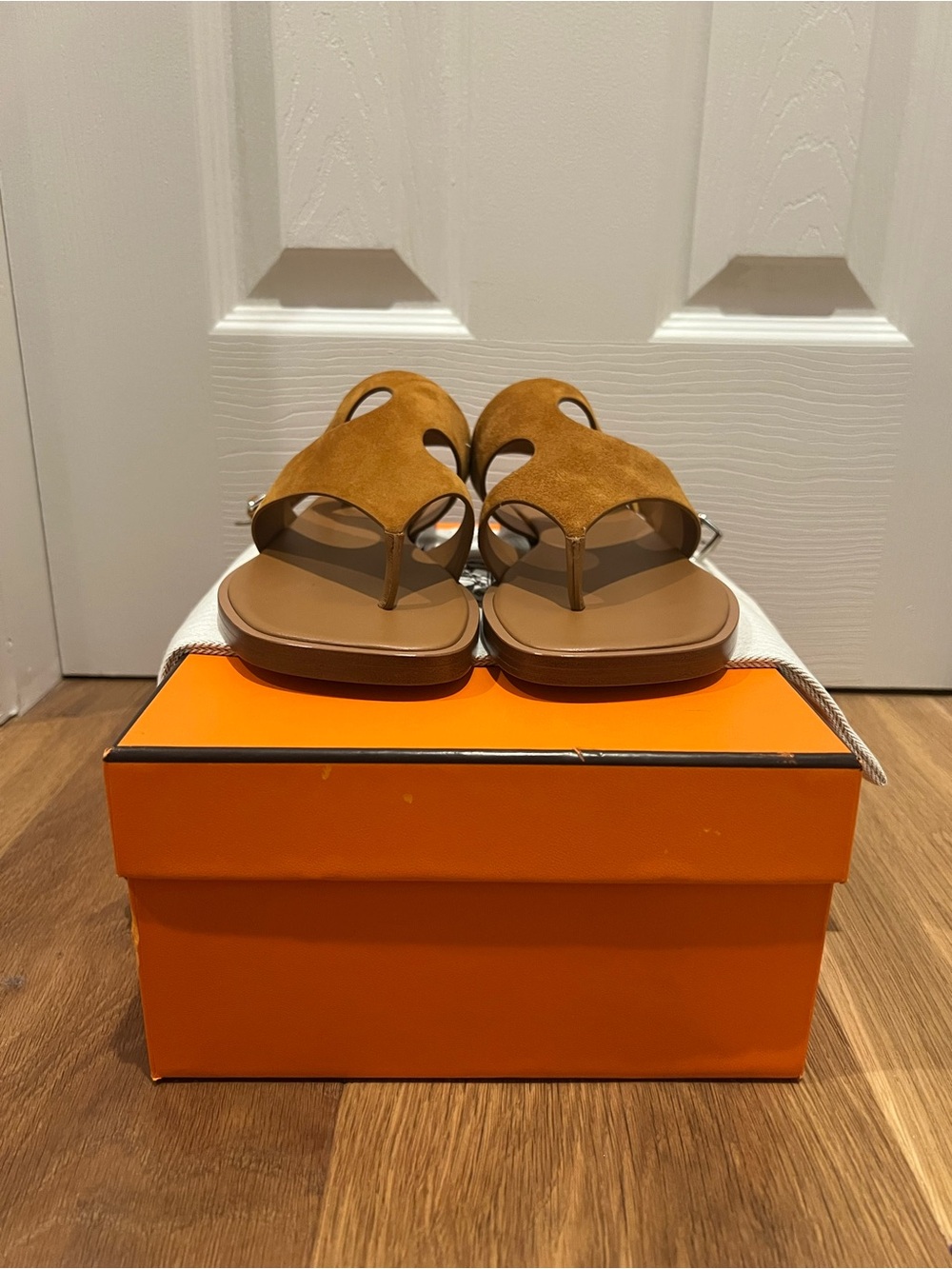 New in box Hermes Karen Suede Tan Women’s Slide Sandals